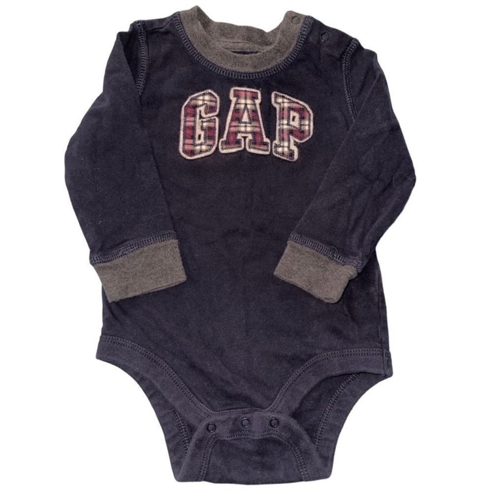 🔥5 for $30🔥 GAP Boys Plaid Lettered Onesie | Size 12-18M